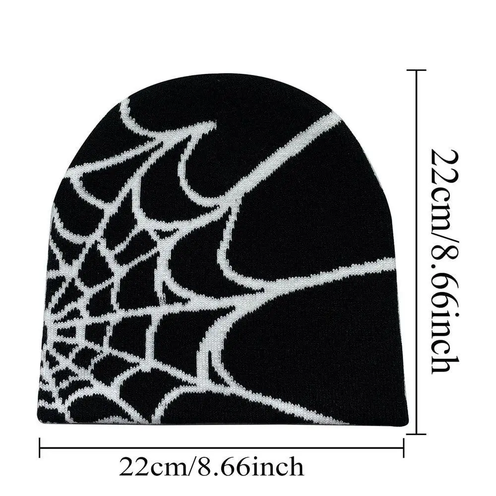 Goth Spider Web Hat Men Women Knitted Beanie Y2K Vintage Baggy Slouchy Wool Cap Hip-hop Warm Fashion Bonnet  Elastic Chic Skull