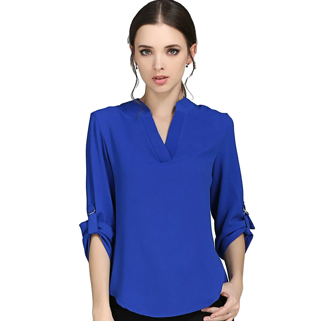 Camicetta Taglie Forti Abbigliamento Donna Camicia a Maniche Lunghe in Chiffon Top da Donna