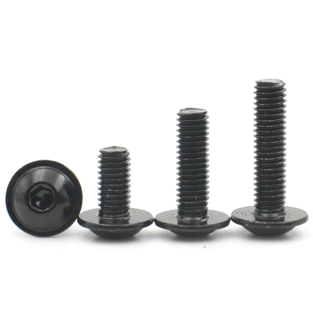 2/5/10/20pcs M4 M5 M6 M8 CM Black 304 Stainless Steel Hex Hexagon Socket Round Button Flange Head With Washer Collar Screw Bolt