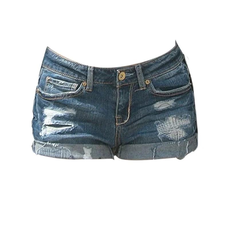 

Women's Blue Ripped Denim Shorts Y2K American High Street Fashion Sexy 2000s Streetwear Retro Jeans Shorts Summer 2025 Clothing