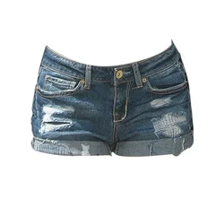 Women's Blue Ripped Denim Shorts Y2K American High Street Fashion Sexy 2000s Streetwear Retro Jeans Shorts Summer 2025 Clothing