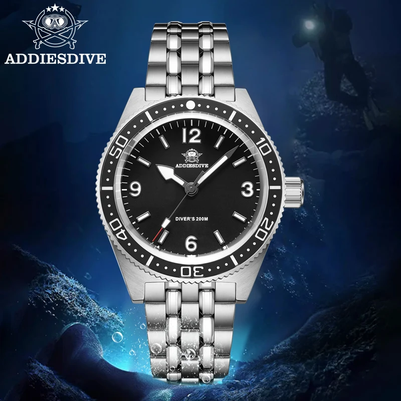 ADDIESDIVE Men Diving Watches Blue Luminous 316L Steel 20Bar Sapphire Crystal Montre Homme 316L Stainless Steel Quartz Watches