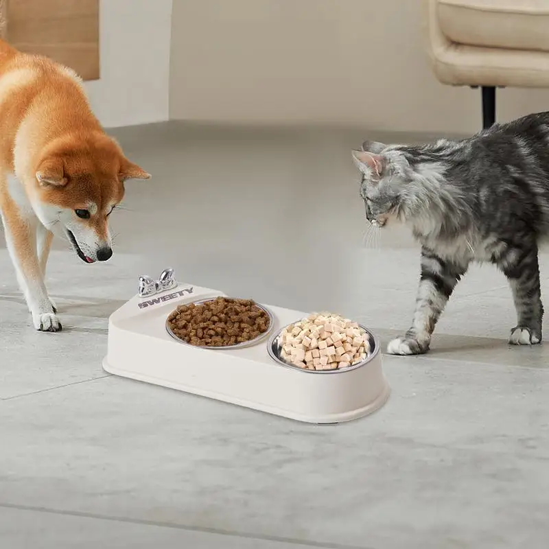 Stainless Steel Pet Feeding Bowl Double Dog Cat Food Bowls Stainless Steel Bowls With Non-slip Resin Station For Small Pet Puppy