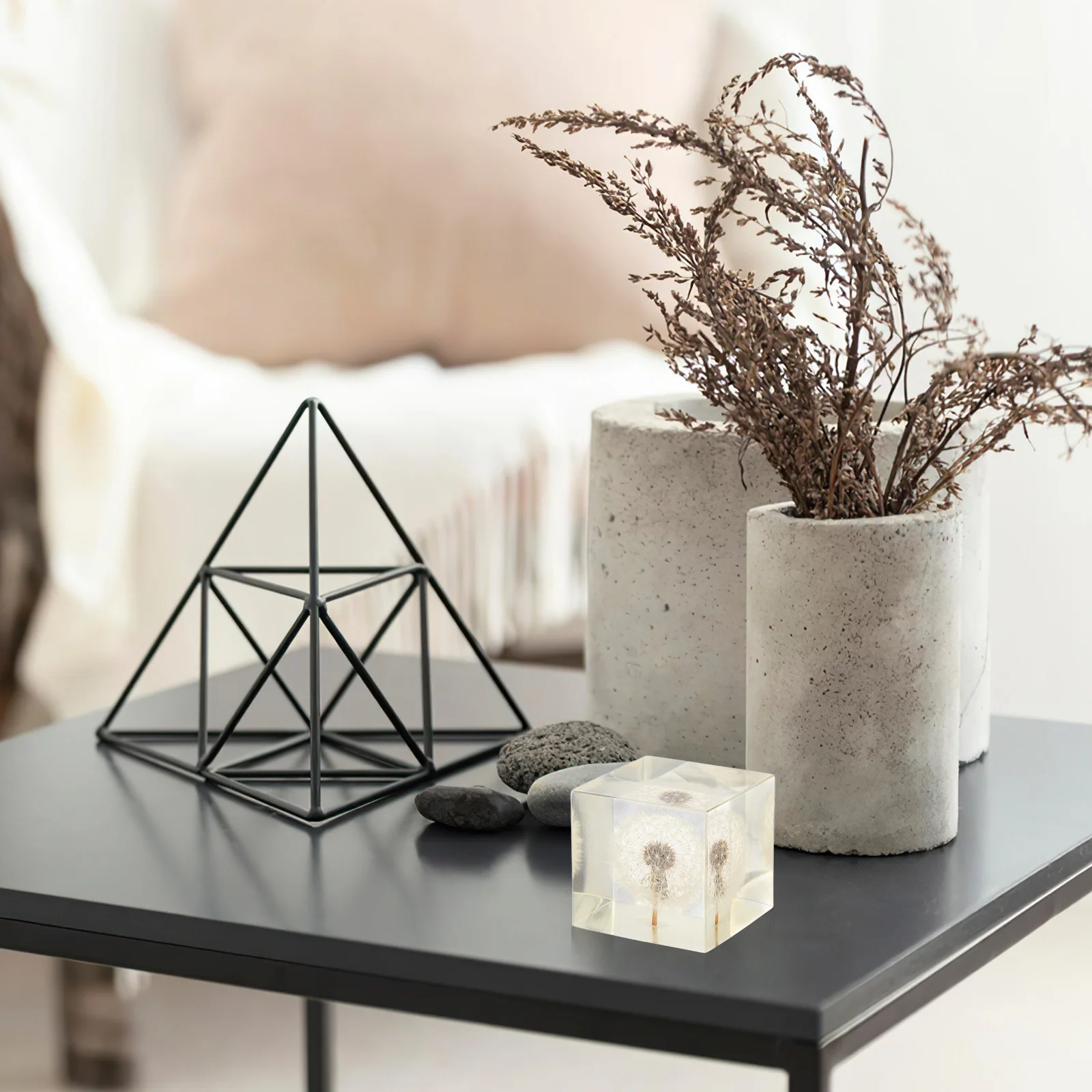 Ornamen Kubus Dandelion Bola Kristal Transparan Dekorasi Meja Kerajinan Kreatif untuk Hadiah Rumah Kantor Ornamen Kubus Dandelion