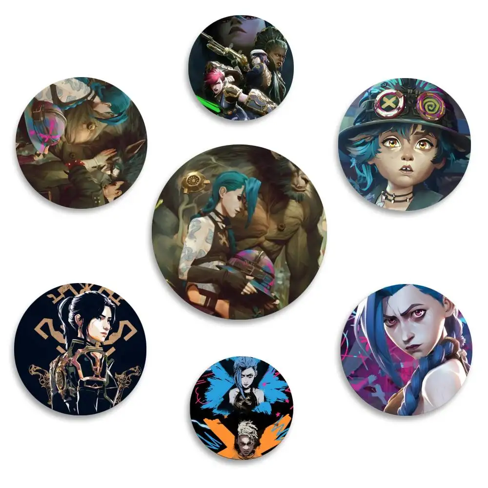 Pin redondo de hojalata con diseño de dibujos animados A-Arcane 2 Vi J-Jinx Ekko, estilo meme, para sombrero, bolso, accesorios creativos de joyería para solapa, regalos