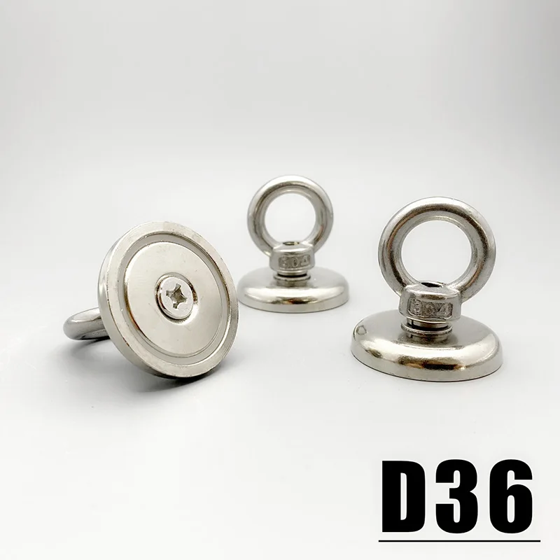 1-5pc Heavy Duty 36mm Neodymium Eyebolt Magnet High Pull Salvage Magnet with Stainless Steel Eye Ring for River Magnetic Fishing