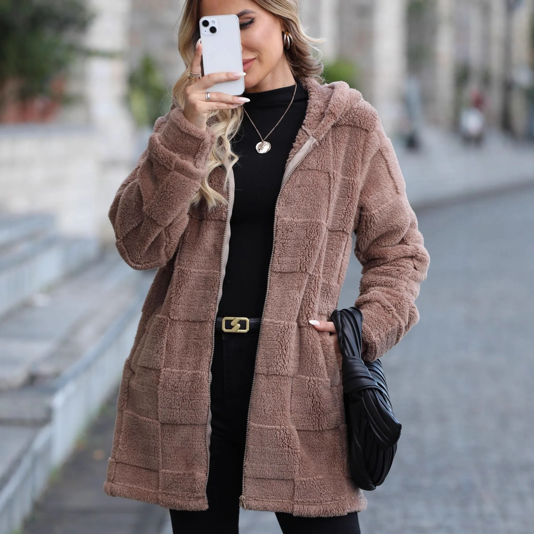 Autumn Winter Women Hooded Plush Velvet Jacket Cardigan Coats Oversized Up Fuzzy Casual Cardigan Warm Outerwear Lady Jacket
