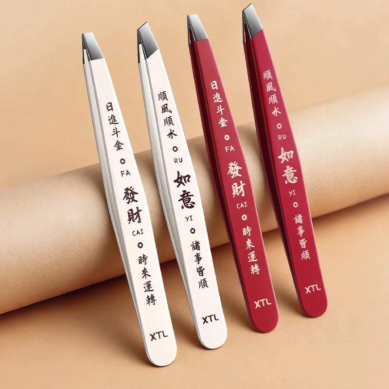 Pinza per sopracciglia nera in acciaio inossidabile con strumenti di bellezza a punta inclinata e piatta, utilizzata per bigodini e depilazione incorporata