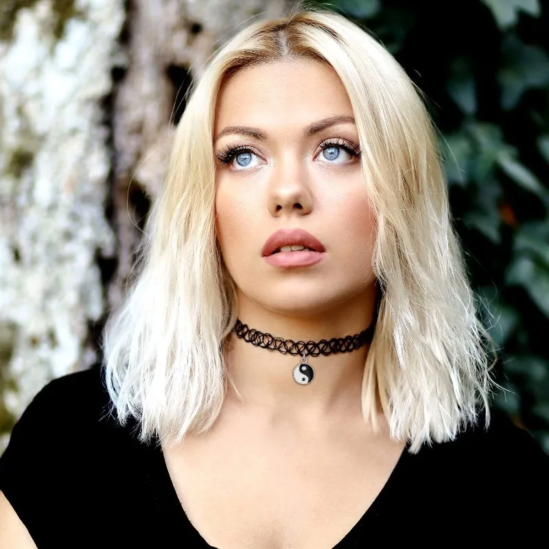 

Minimalist Black Linked Ring Choker Stretch Black Necklace Geometric Hollow Chain Necklace Elastic Gothic Jewellery