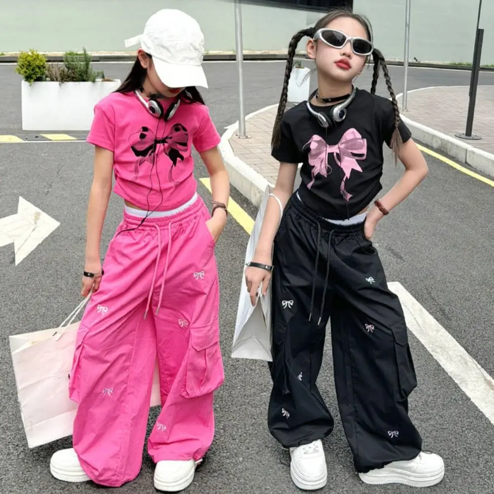

Fashion Embroidered Baggy Cargo Pants Wide Leg Drawstring Sweet Bow Pants Trousers Joggers Y2k Pants Girl Students