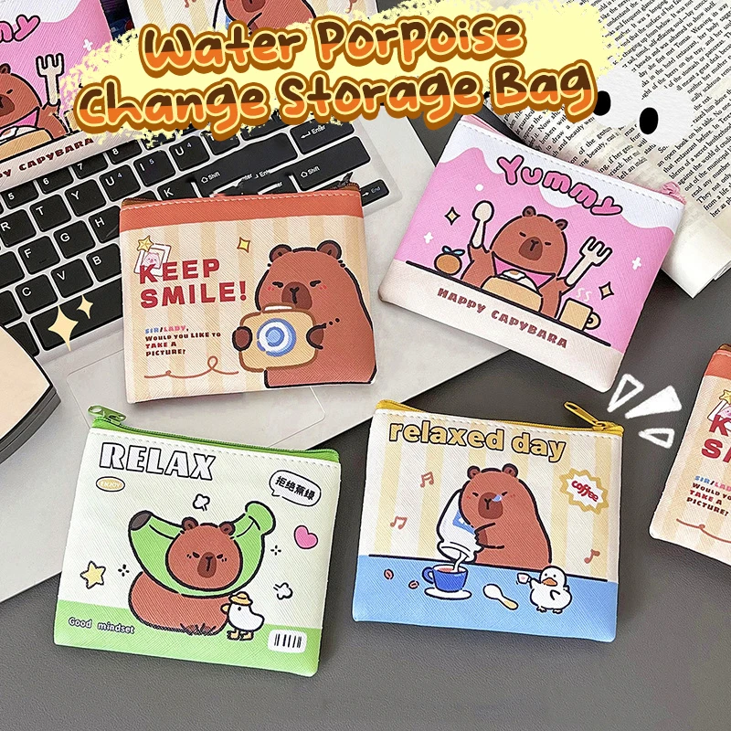 Desenhos animados Capybara Coin Purse Pouch Carteira bonito, portátil, impermeável, mini saco de armazenamento, batom chave, organizador de fone de ouvido para crianças, presente