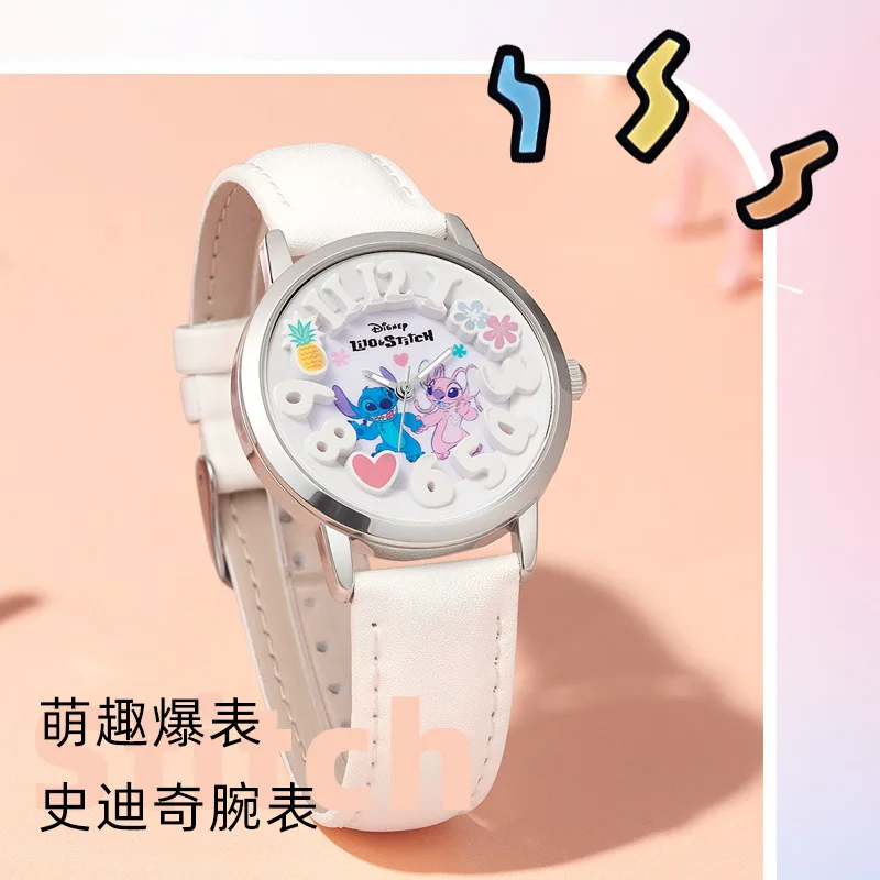 Disney For Children Watch Stitch Lilo Lotso Toy Story Kids Cute Cartoon 3D Convex Scale Quartz Wristwatch Student Teenager Clock