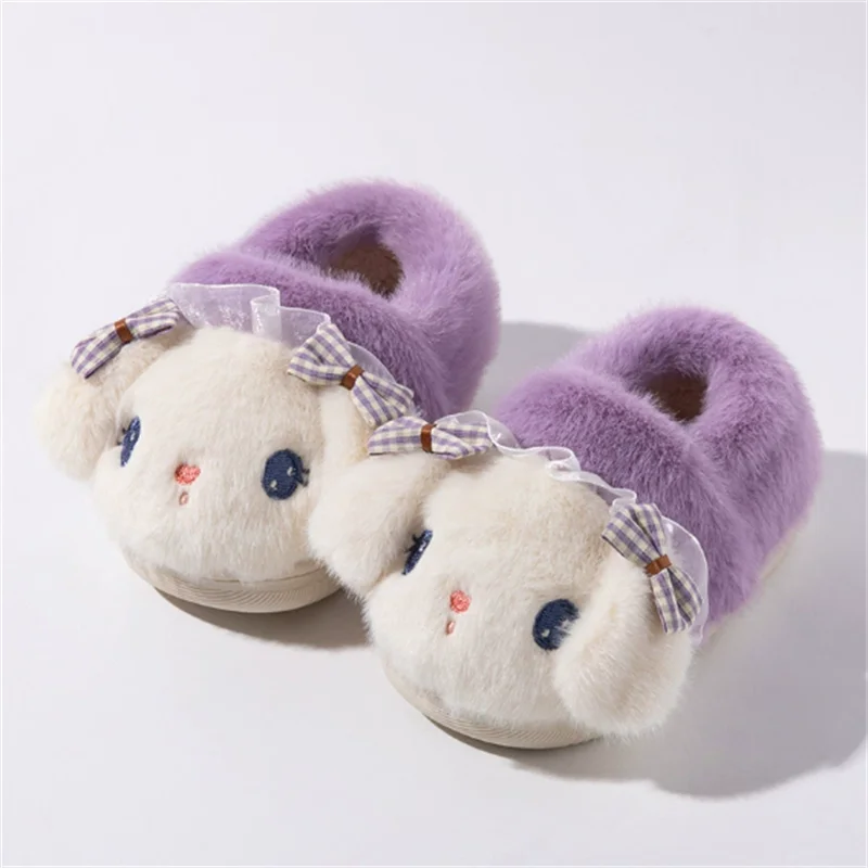 

Зимние хлопковые тапочки для детской обуви, модные теплые домашние тапочки с милым мультяшным узором для маленьких девочек