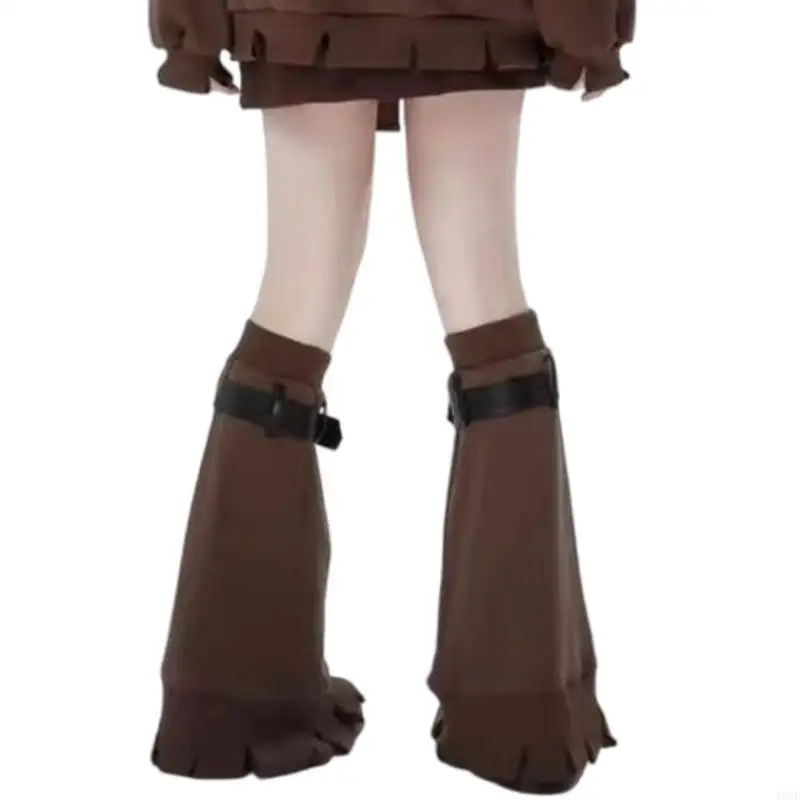 Y3ne braune Sternmuster Beinwärmer mit verstellbarem Lederschnalle -Riemen für Frauen Punk Bein bedeckt footlose Socken