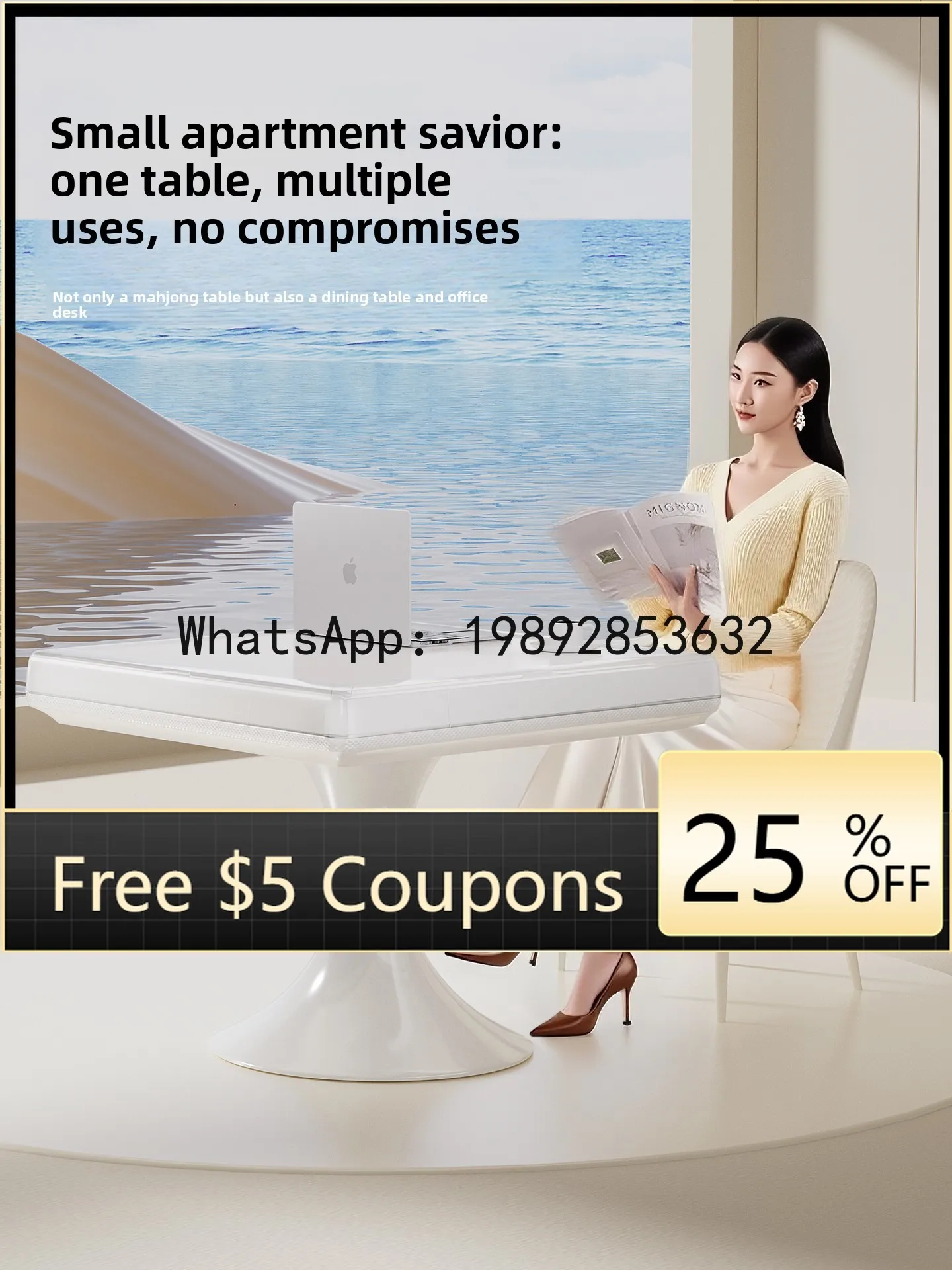 ABB  High Aesthetic Sweet Style Mahjong Machine Fully Automatic Home Small Electric Mahjong Table Dual-use Dining Table Silent