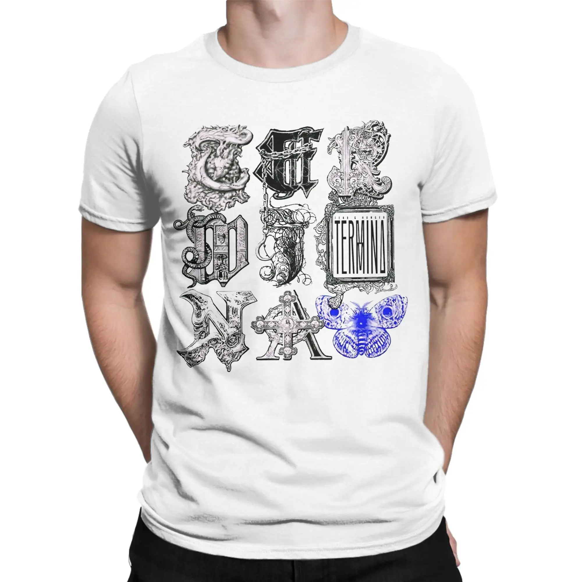 تي شيرت بشعار Fear and Hunger Termina للرجال والنساء ملابس قطنية ملابس الشارع برقبة دائرية وأكمام قصيرة