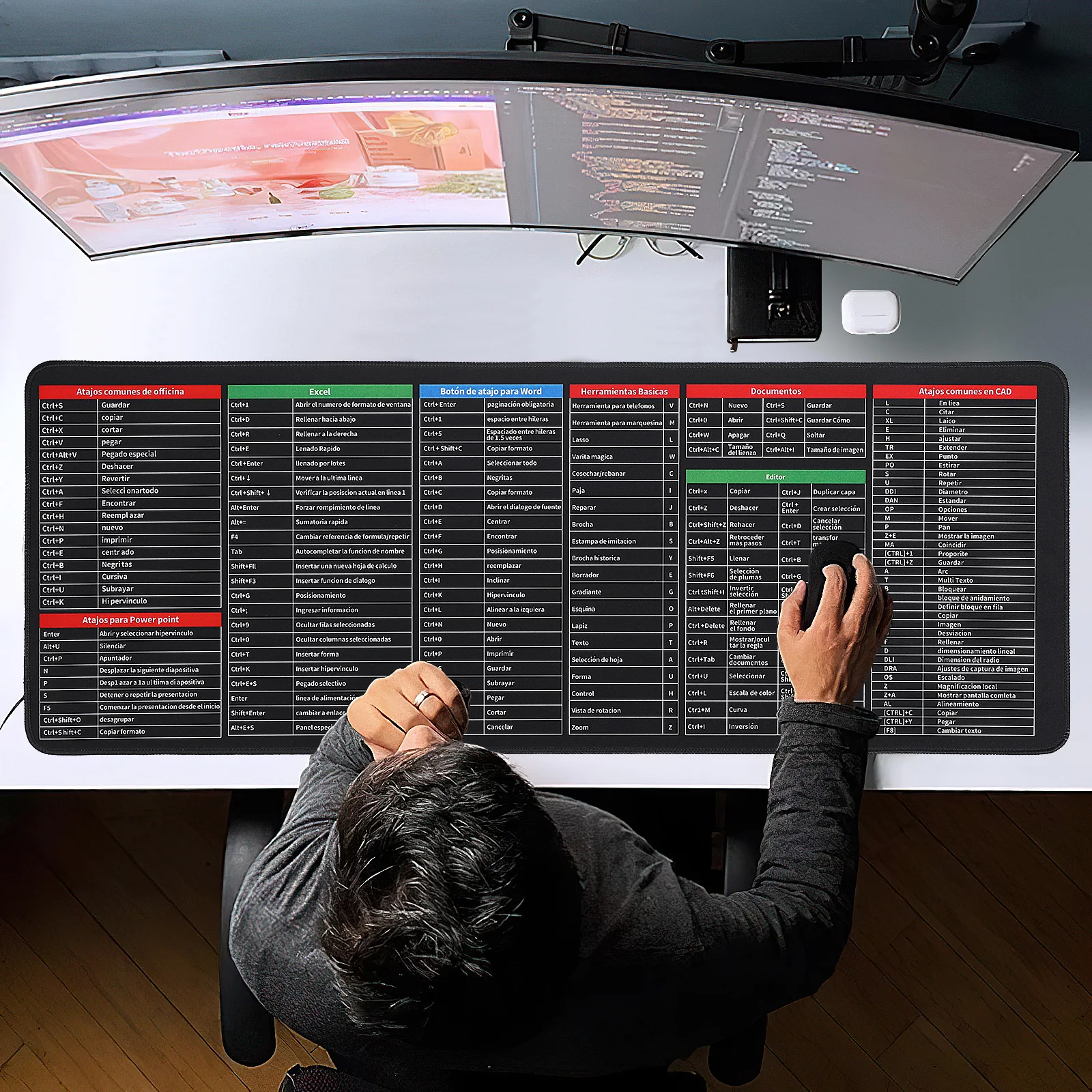 

Keyboard Mouse Pad 300X800X3mm Excel Cheat Sheet Desk Pad Desk Gaming Mat Multifunctional Computer Mouse Mat Spanish