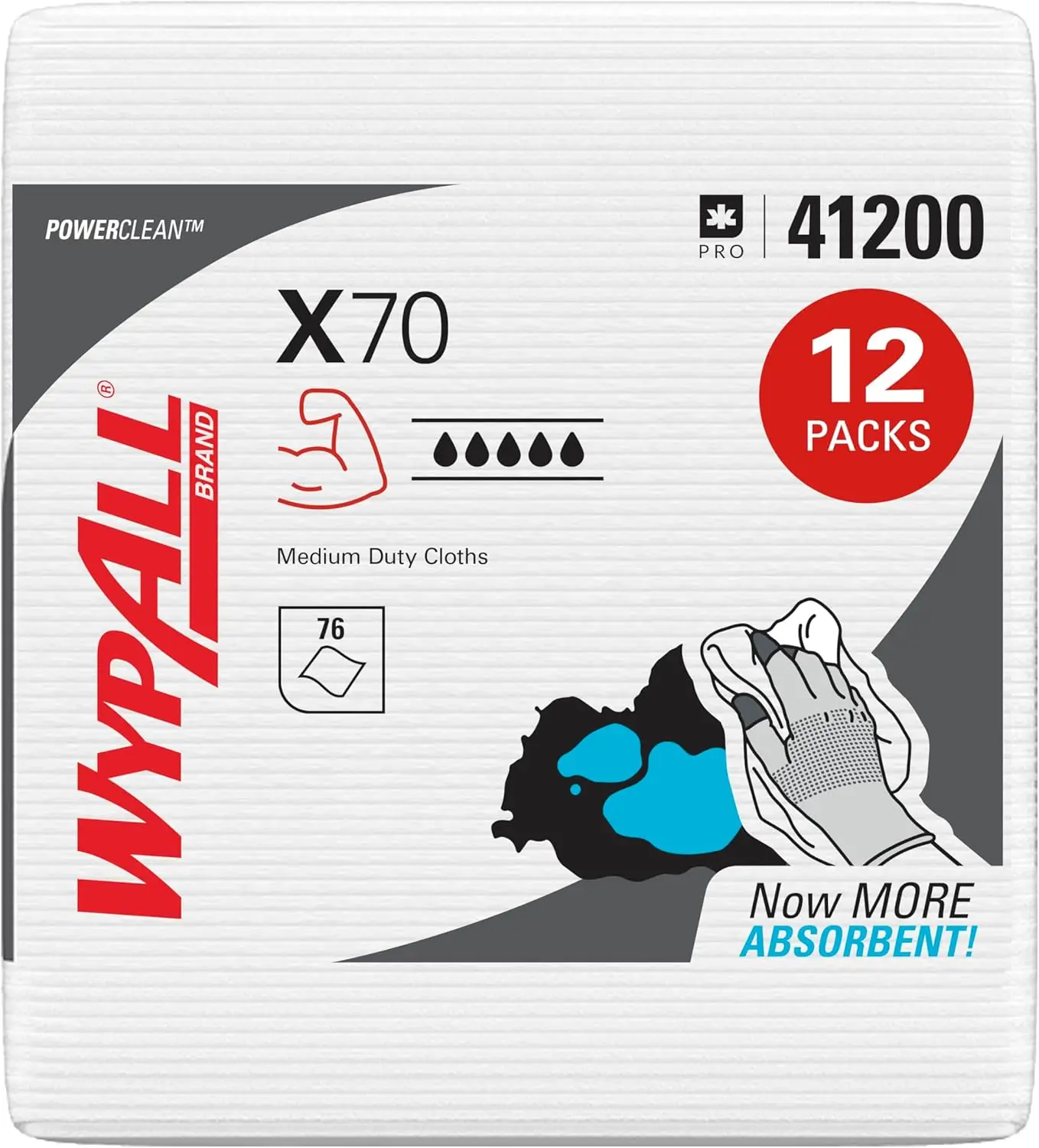 

Medium Duty Wipes, Quarterfold, Long Lasting Towels, White (12 Packs of 76 Sheets, 912 Total)