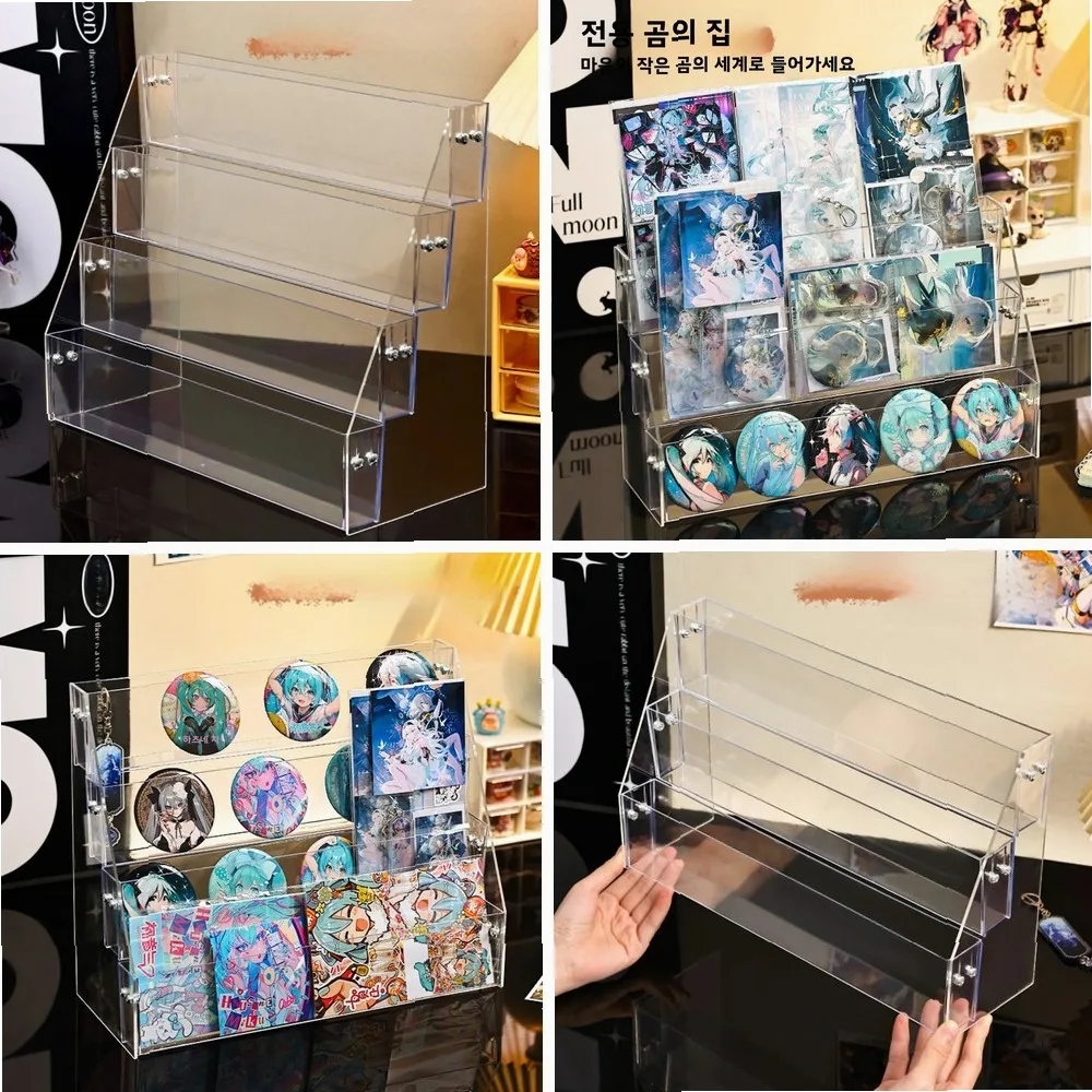 

Acrylic Desktop Display Stand Postcard Holder Clip-On Signboard Grain Paper Display Rack Multi-Layer Plastic Storage Organizer