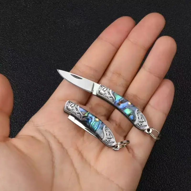 Mini folding tool knife, copper relief pocket keychain, small unboxing and express knife