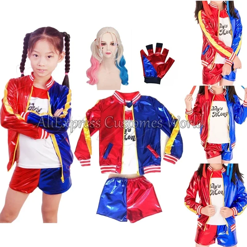 HN8 Аниме Харли Косплей Топы Рубашка с коротким рукавом Квинн Косплей Униформа Футболка Cos Парик Кепка Волосы Отряд Униформа Хэллоуин F8...Gf