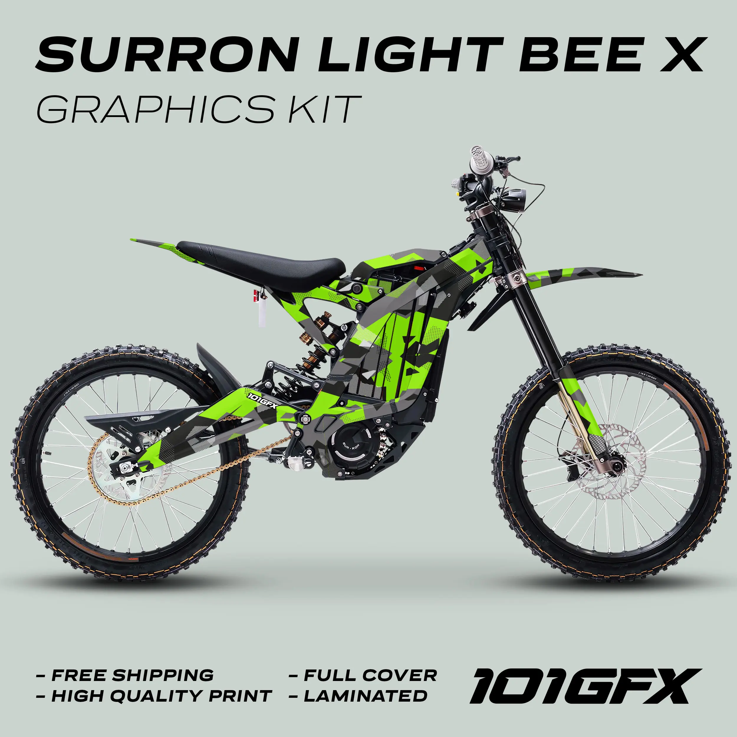 Graphics Kit GEOTECH Green Decals Stickers Laminated Thick  L1E For Surron Light Bee X