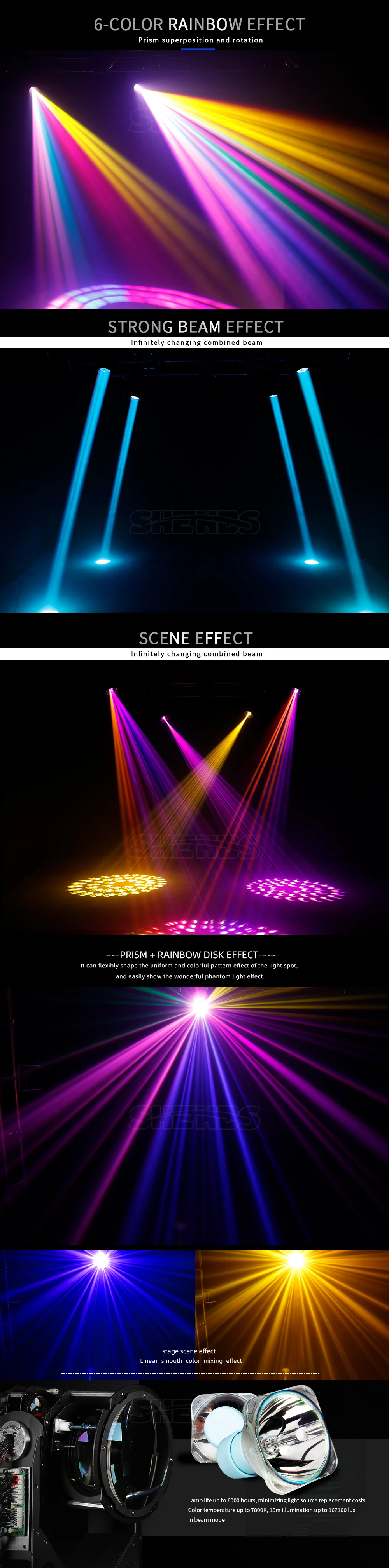 SHEHDS 1/2 Stück Glühbirne 17R 350W Beam Moving Head Beleuchtung Frost 6-Farben-Regenbogeneffekt für DJ-Party, Tanz, Hochzeit, Clubs, Konzerte – Detail 10