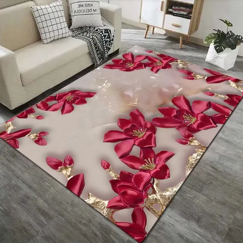 Luxury Living Room Carpet 3D Flower Decoration Floor Mat Girl Bedroom Bedside Rug Children Room Decor Carpets Anti Slip tapis 러그