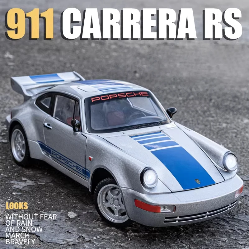 Carrera RS Alloy Car Model, 1:24, 911, 964, Diecasts, Veículos de Brinquedo, Som e Leve, Carro Puxar, Brinquedos Infantis, Presentes