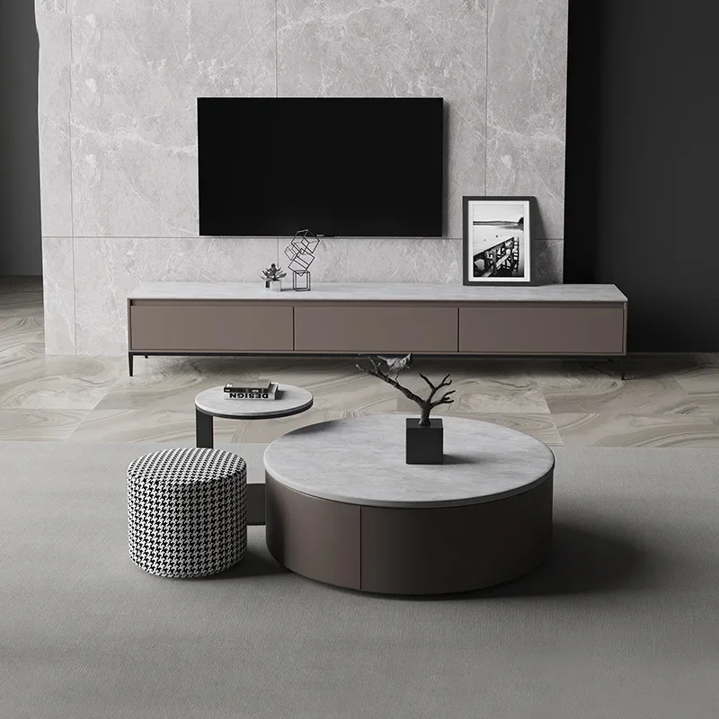 TAO Italian rock slab TV cabinet combination Nordic round modern simple storage tea table rock slab material