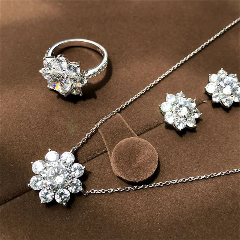 CC Jewelry Sets For Women Zirconia Snowflake Necklace Pendant Ring Stud Earrings 3PCS Drop Shipping CCAS222