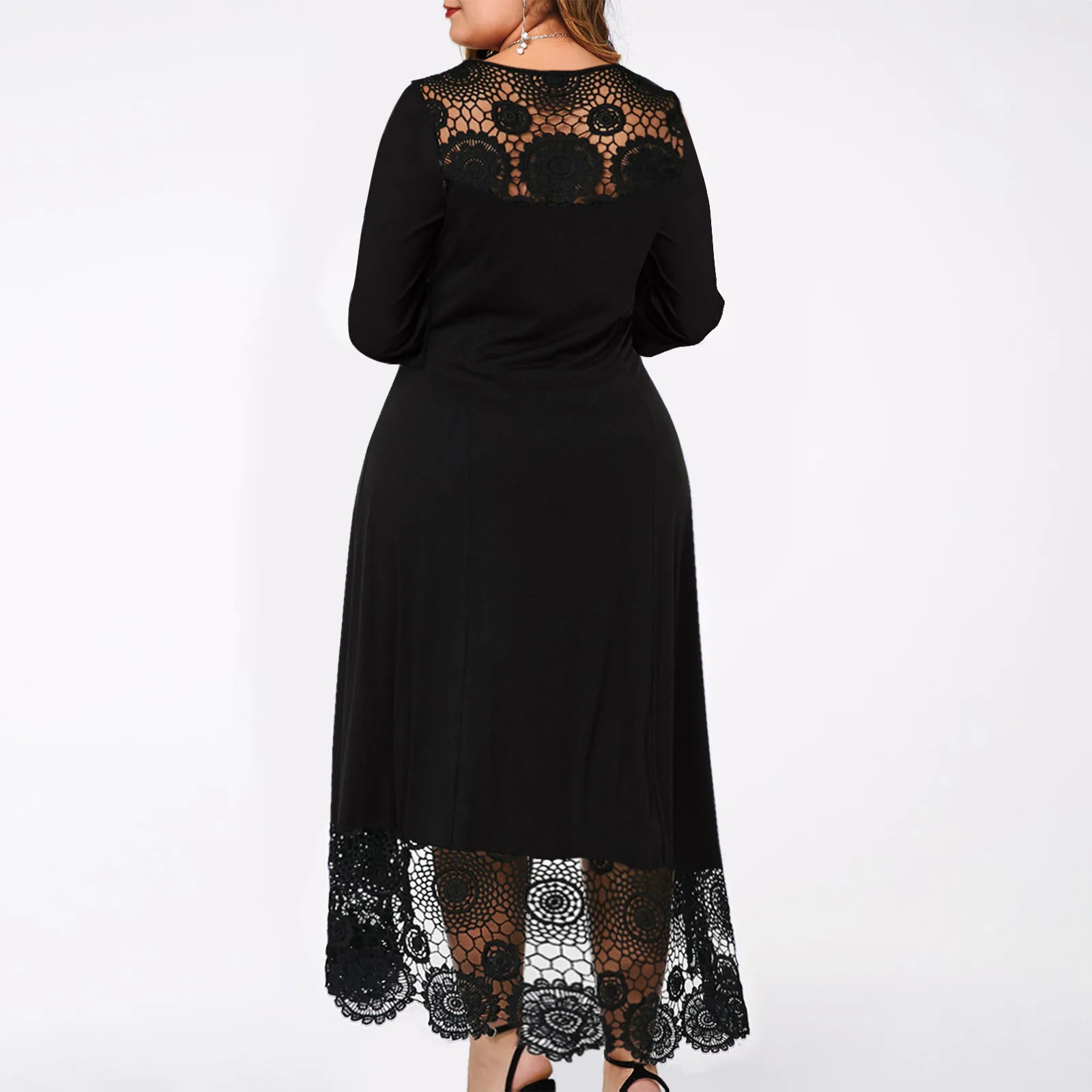 

Plus Size Women Dress Vestidos Autumn Casual Long Sleeve Irregular Lace Hem Long Dress Boho Beach Party Formal Maxi Dress 5Xl
