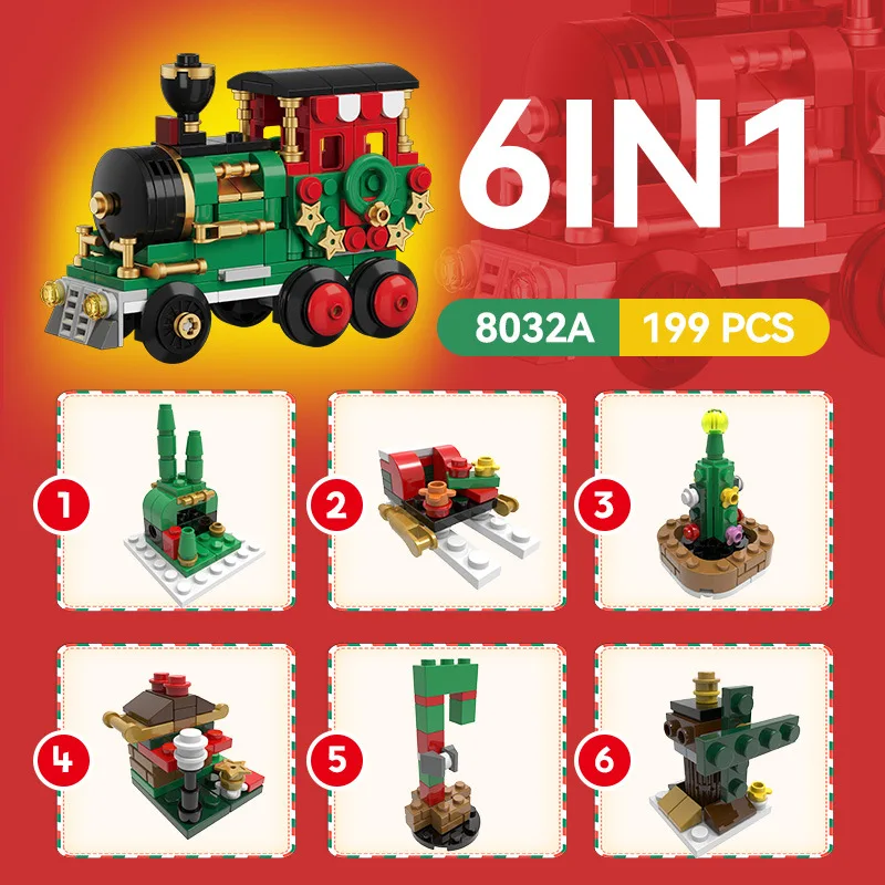 Weihnachtsschlitten, kleine Partikel, Süßigkeitenhaus, Bausteine, Zug, Weihnachtsbaum, Kinder, DIY, Geschenk für den Urlaub