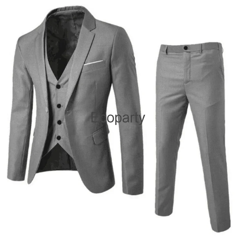 3 Pieces Sets Men Blazers 2023 Wedding Formal Suits Elegant Business Luxury Full Vest Pants Coats Classic Jackets Male Work Wear