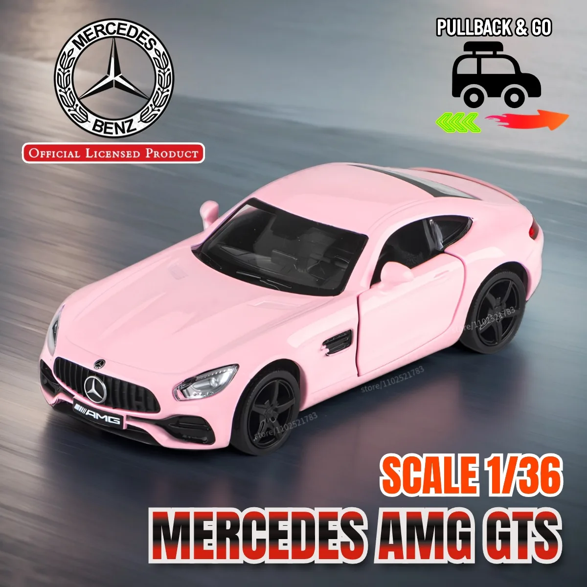 1:36 Mercedes AMG GTS Pink Car Model Replica Scale Metal Diecast Miniature Art Vehicle Collection Xmas Gift Boy Toy