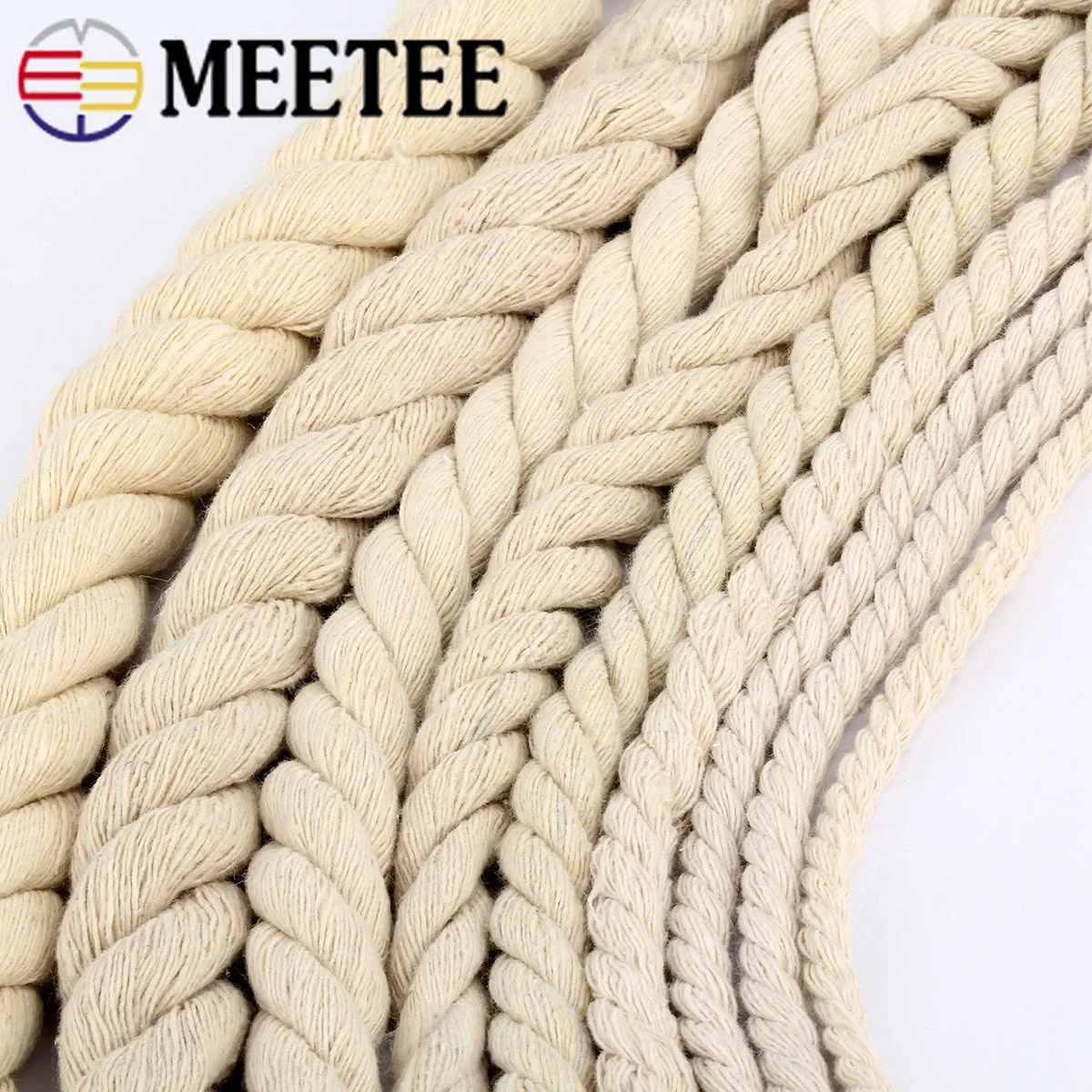 6MM/8MM/10MM/12MM 3 Shares Twisted  Cotton Cords Rope For Bag Decor DIY Home Textile Accessories