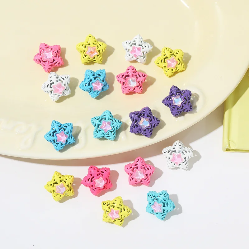 Acrylic Rhienstones Paved Rubber Enamel Zinc Alloy Metal Star Jewelry Beads Fit Bracelet Necklace Earring Making 20pcs 16mm