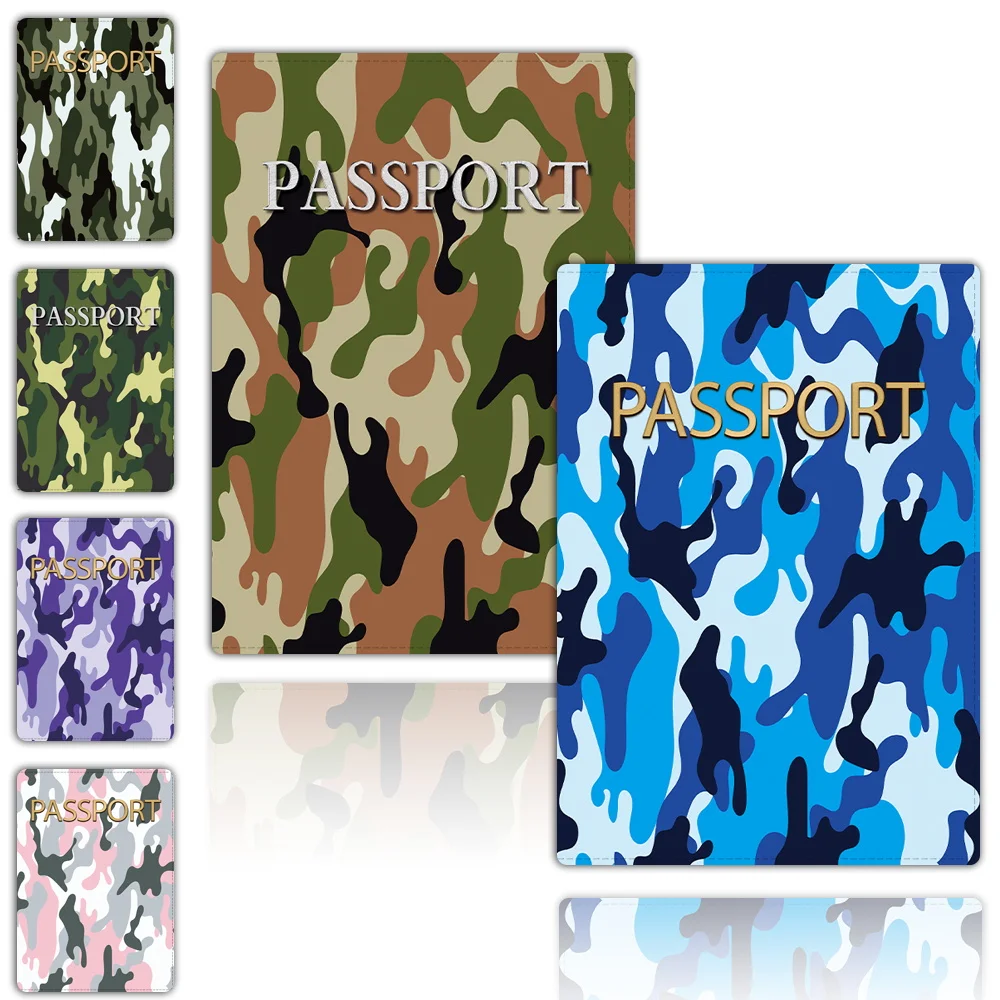 New Leather Passport Cover Air Tickets for Cards Travel Passport Holder Wallet Credit Card Holder Case Pouch Camouflage Pattern