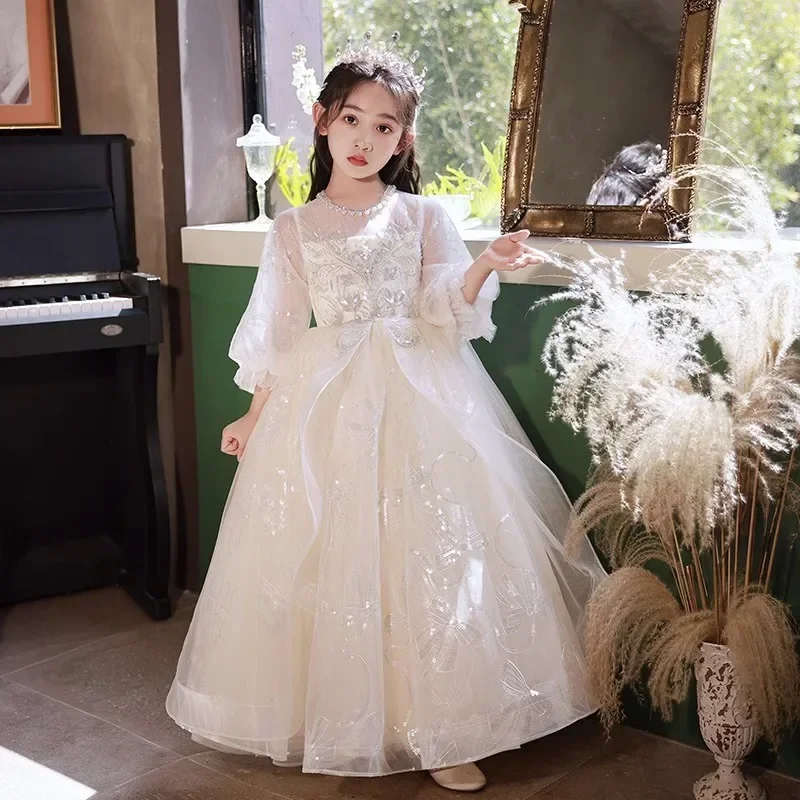 Vestido de noite infantil, Ano Novo Chinês, Saia Pengpeng, Garota grande, Menina de aniversário, Vestido de princesa, 2024