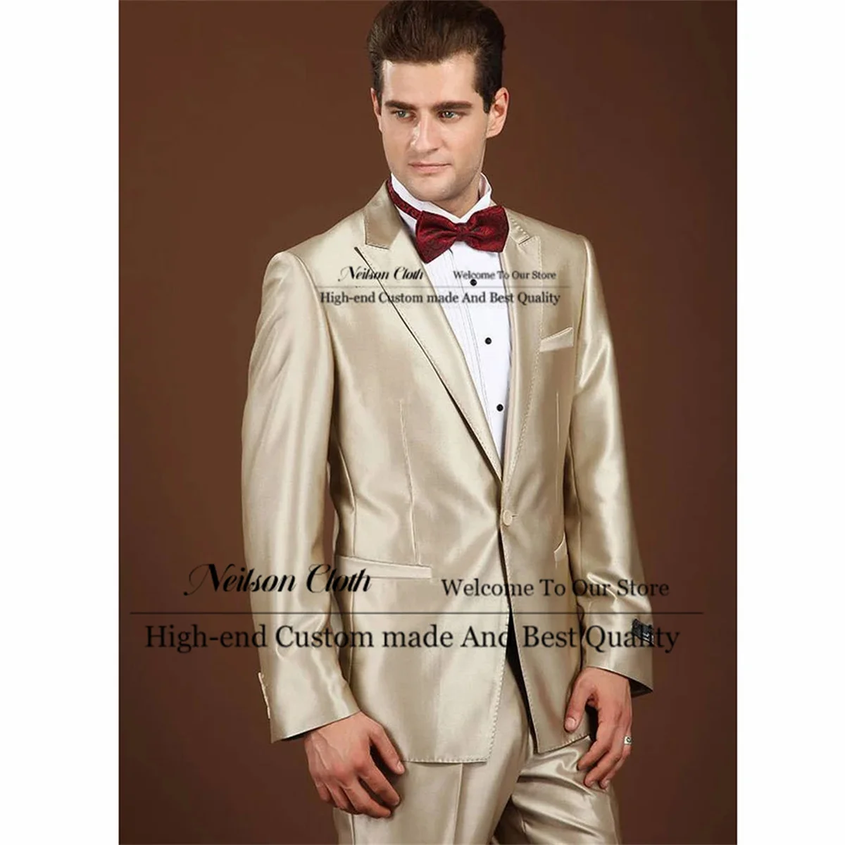 

Fashion Slim Fit Male Prom Blazers Peaked Lapel Groom Wedding Tuxedos 2 Pieces Sets One Button Men Suits Groomsmen Costume Homme