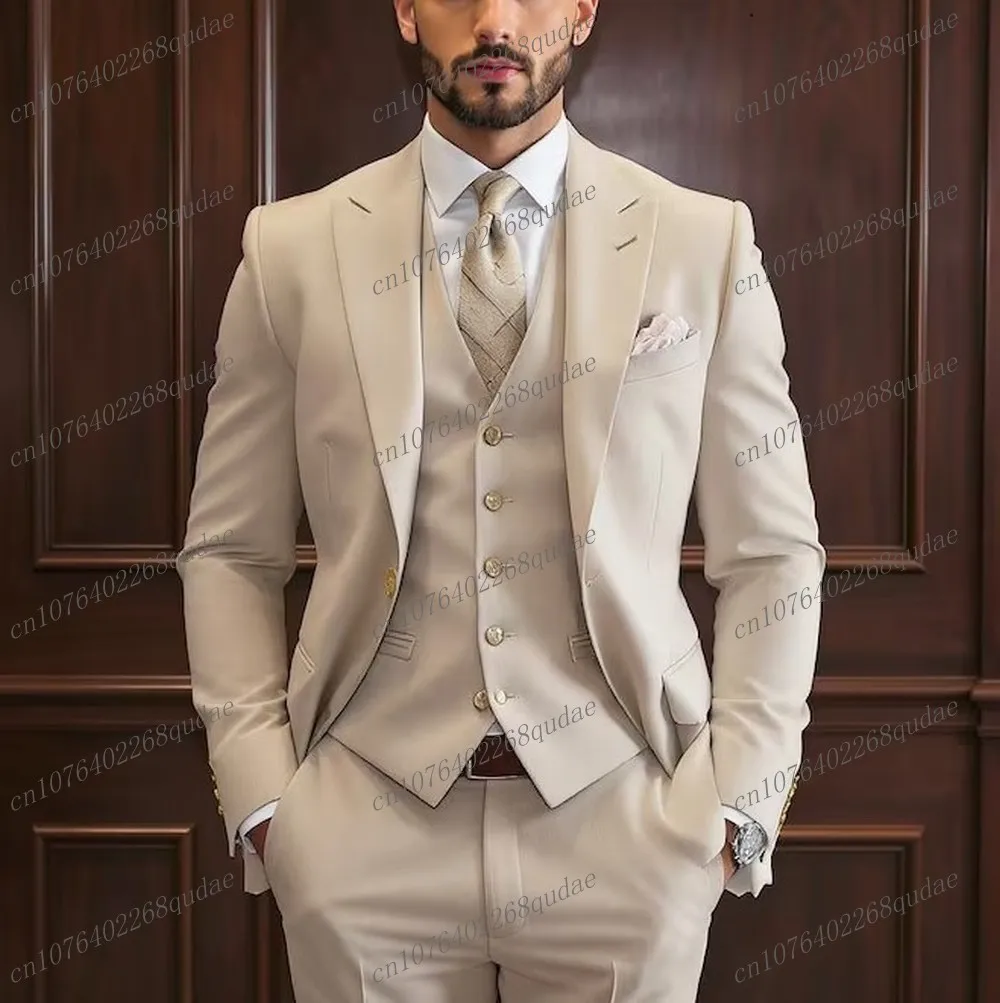Nuovo abito da uomo formale bianco festa di nozze sposo groomsman smoking maschile sposo personalizza set da 3 pezzi blazer gilet pantaloni