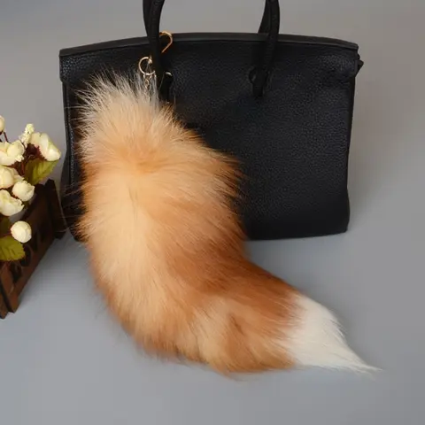 40cm Furry Animal Tails Keychain Gifts Cute Plush Fox Tail Keyrings for Women Bag Backpack Car Key Charms Wholesale
