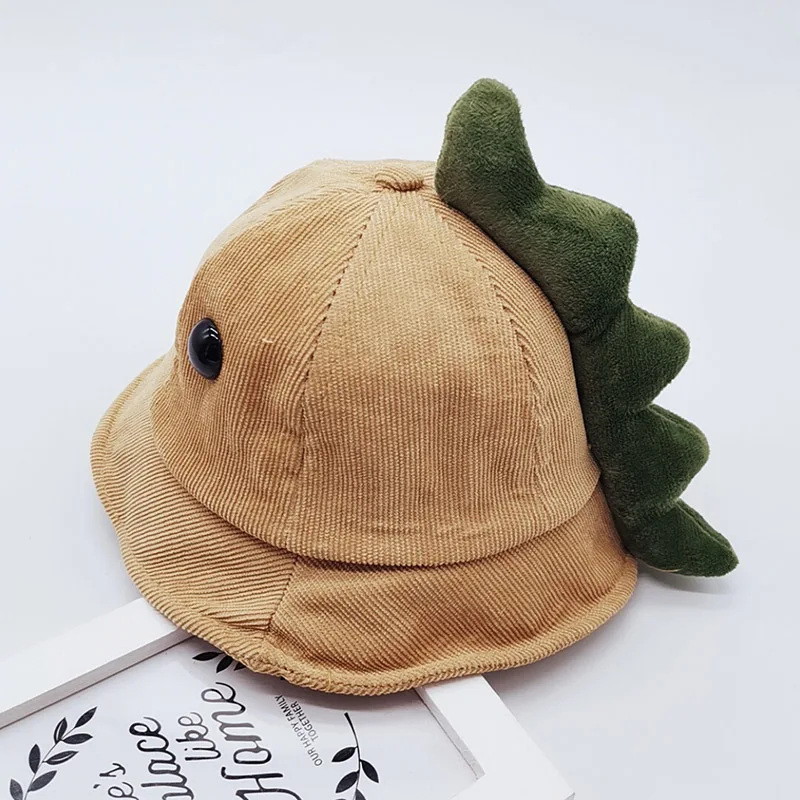 3D Dinosaur Shape Baby Bucket Hat Corduroy Children Cute Sunscreen Outdoor Caps Boys Girls Sun Protection Kids Fishing Hat 6-18M