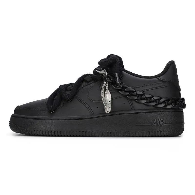 

[На заказ матовый деконструированный черный] Nike Air Force 1 Air Force 1, теплое низкие туфли для скейтборда, унисекс, черные