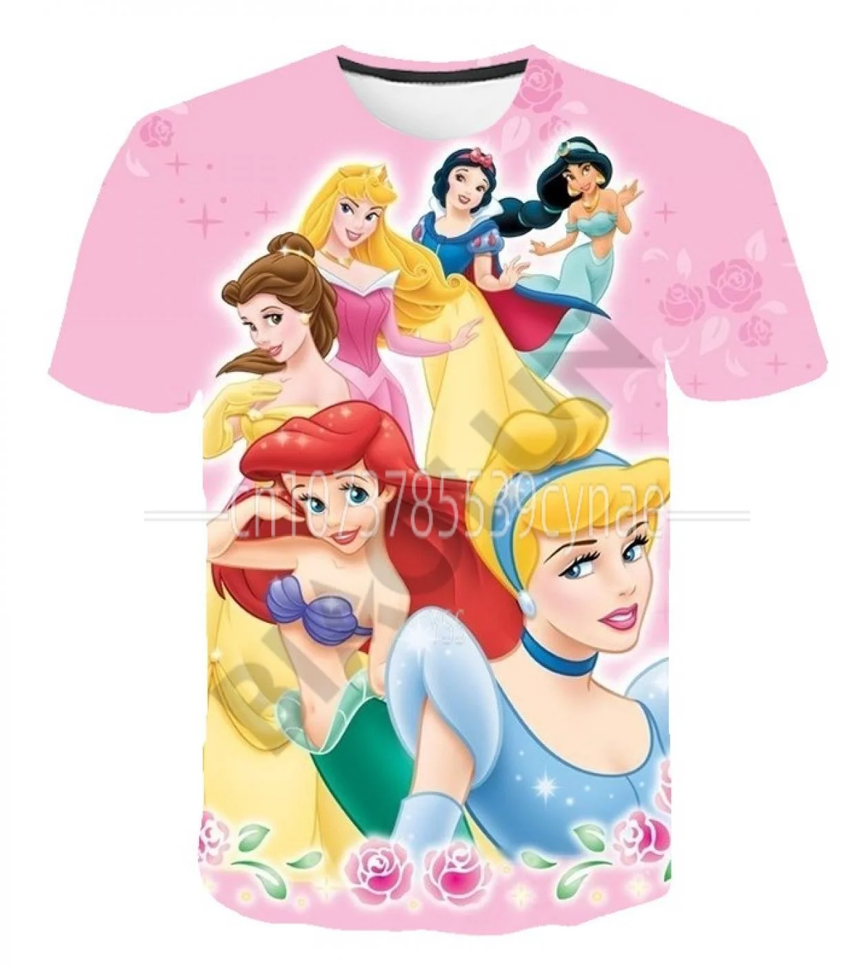 Kawaii Disney Princess Anime T Shirt Meninas 3d T Shirt Cute Cartoon Princess Fashion Tshirt Kids Clothes Tops Women's T-Shirt