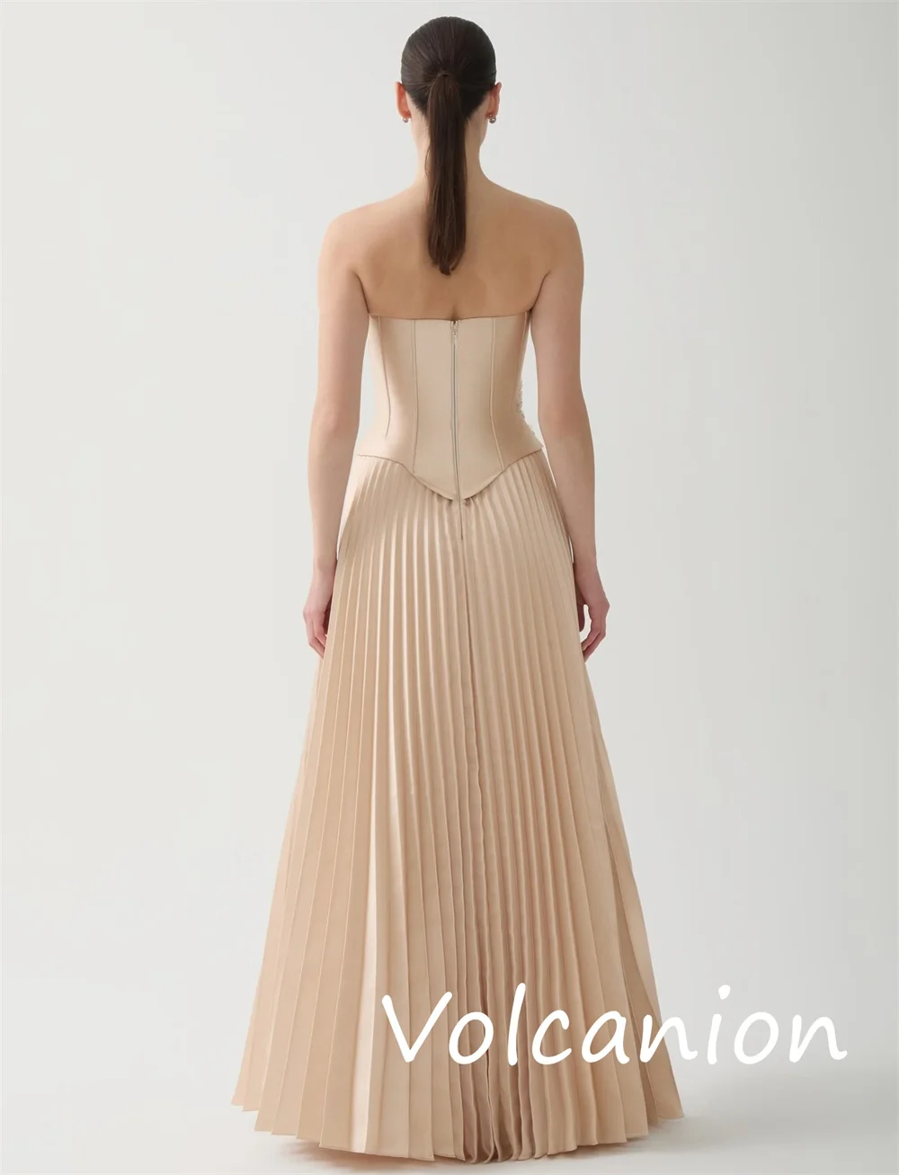 Jersey Gaya Cina Kustom Gaun Panjang Tanpa Tali A-line Wiru Berpayet Mode Pastrol Acara Dipesan Lebih Dahulu