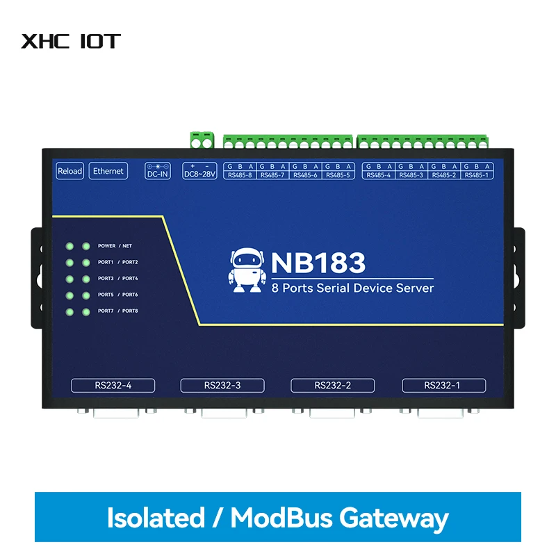 Isolated 8-Channel Serial Server XHCIOT NB183 RS485/232/422 to RJ45 ModBus RTU to TCP MQTT/HTTP IOT Module Build-in Watchdog