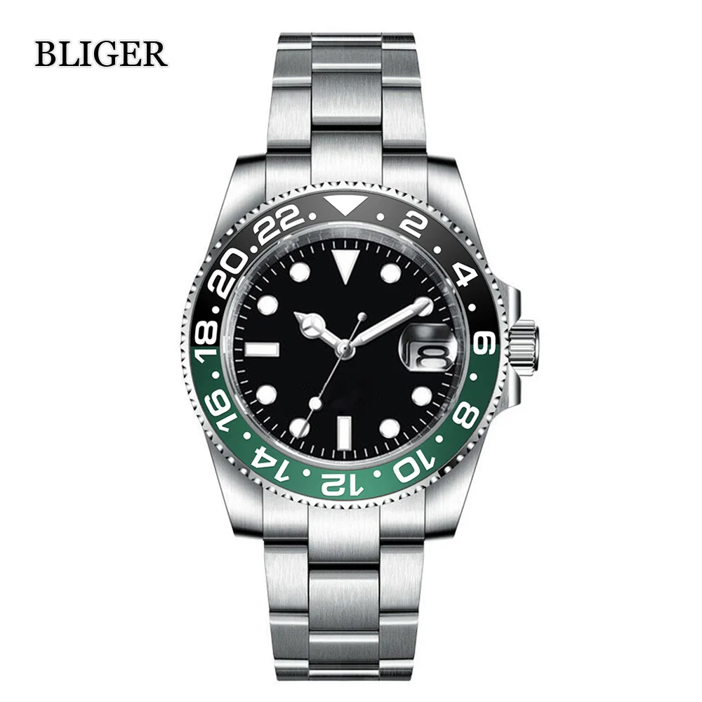 Reloj de buceo NH35A PT5000 para hombre, accesorio de pulsera resistente al agua con esfera negra, verde y azul, automático, bloqueo deslizante,