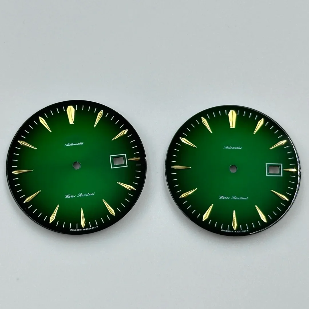 

35 мм градиентный зеленый черный циферблат подходит для NH35/36, автоматический механизм, маркеры с золотыми когтями, модные детали, аксессуар, корпус nh35