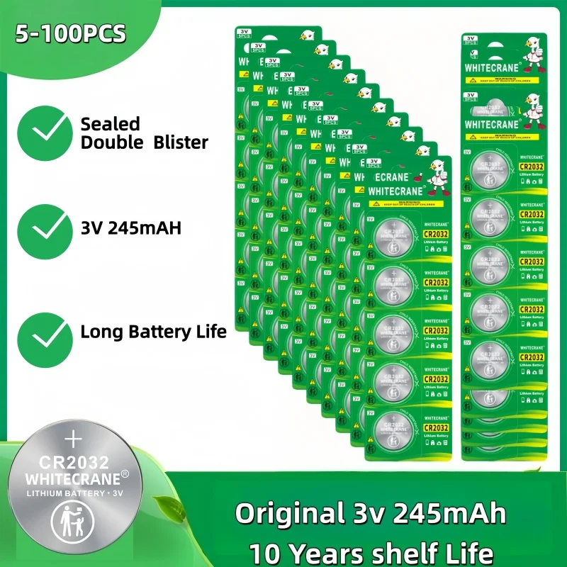 

5-100pcs CR2032 3V Lithium Battery, Long Lasting Coin Cell for Watches Calculators Remote Controls Car Key Fob Toys, Fresh Stock